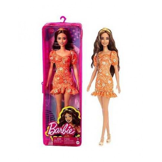 Hbv16 barbie fashionistas con vestito arancione