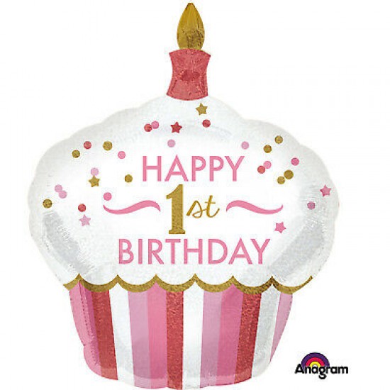 3452201 palloncino foil supershape frase 1' happy birthday cupcake girl 73x91 cm