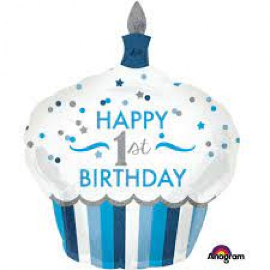 3452301 palloncino foil supershape frase 1' happy birthday cupcake boy 73x91 cm