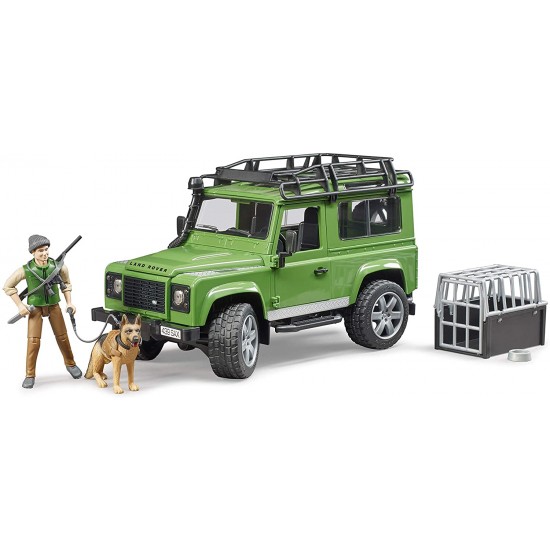 02587 bruder land rover defender station wagon con forestale e cane
