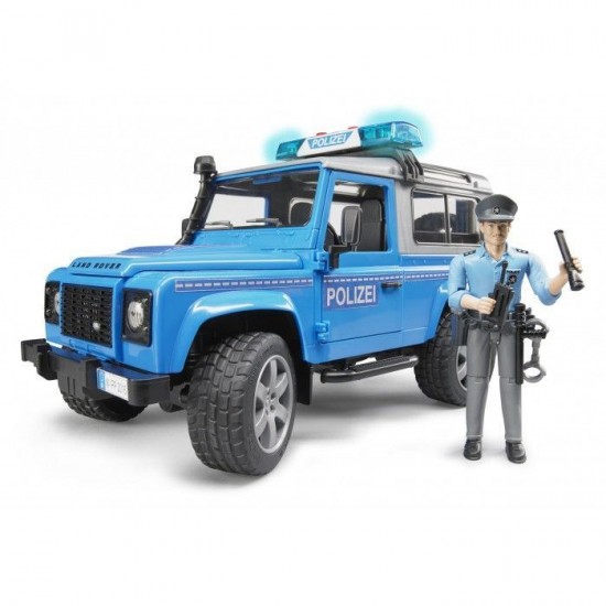 02597  land rover defender station wagon polizia (blu), luci e suono e poliziotto