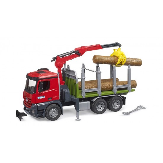 03669 bruder camion trasporto legname mb arocs con gru di carico, pinza e 3 tronchi d'albero