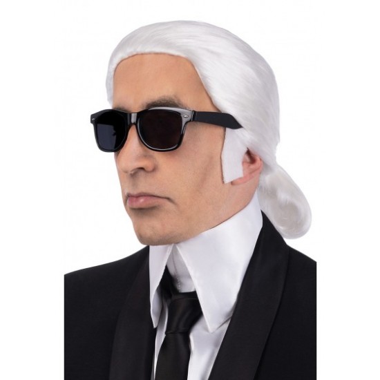 02236 parrucca uomo bianca con codino e occhiali
