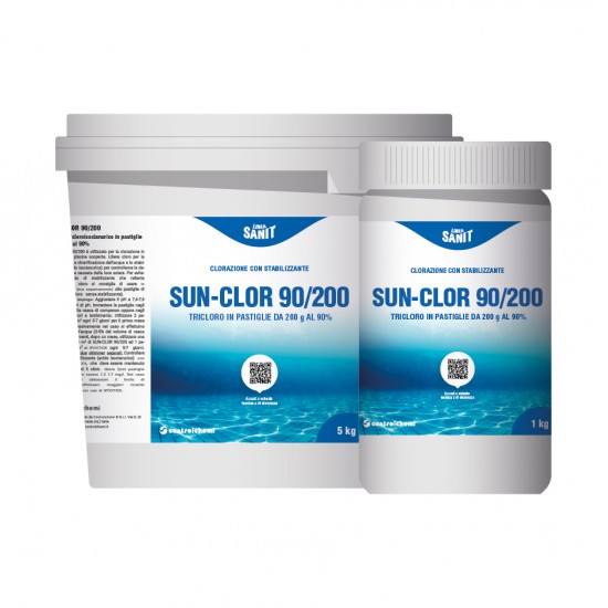 120708 sun clor 90/200 cloro stabilizzato in pastiglie da 200 gr al 90% kg1