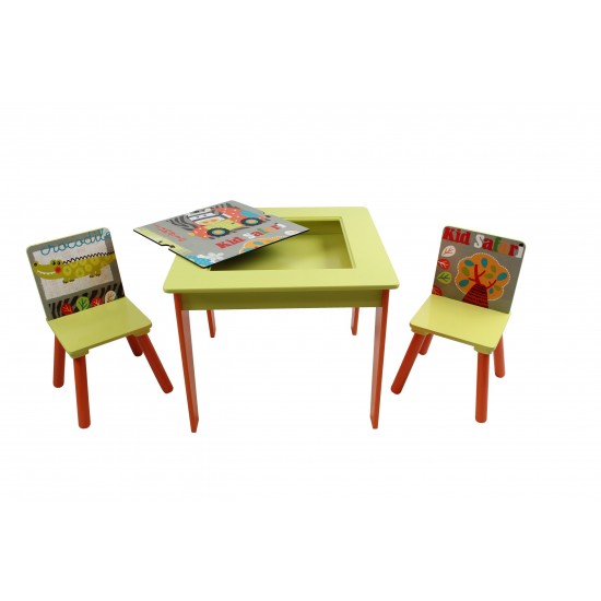 Ggi190414 a di arte tavolo con lavagna e 2 sedie in legno giungla