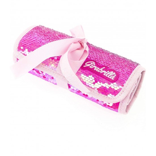 19015 girabrilla puffer pencil case roll rosa fluo
