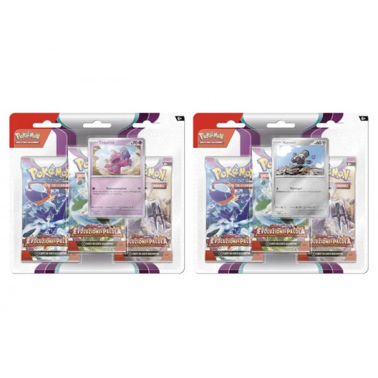 Pk60333-i  pokemon sv02 scarlatto e violetto - evoluzioni a paldea 3 bustine+ 1 card