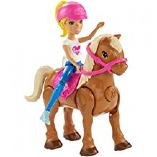 Fhv63 barbie bambola bionda con mini pony color marrone chiaro e sellino rosa