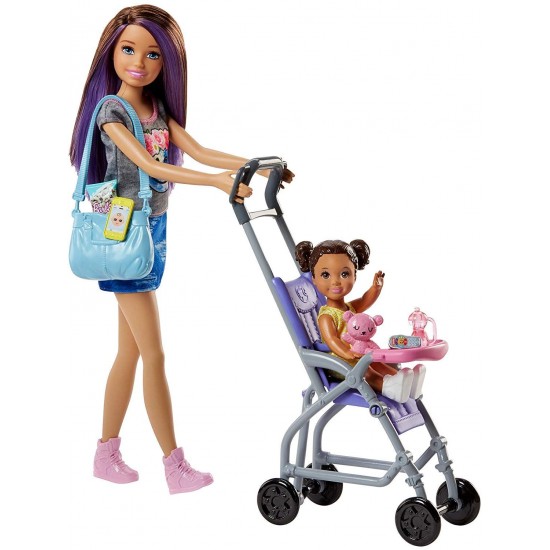 Mattel fjb00 barbie babysitter playset bebe passeggino