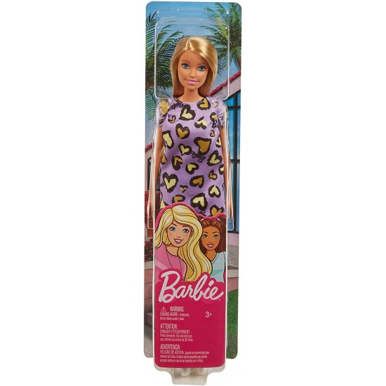 T7439 ghw49 barbie bionda vestito viola cuoricini